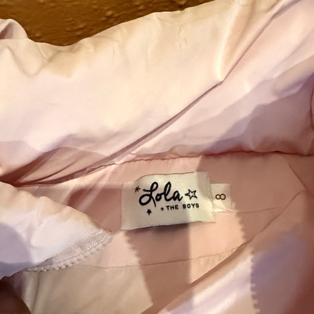 Like NEW Lola + The Boys Pink Puffer Jacket with Iridescent Sleeves - Picture 4 of 5